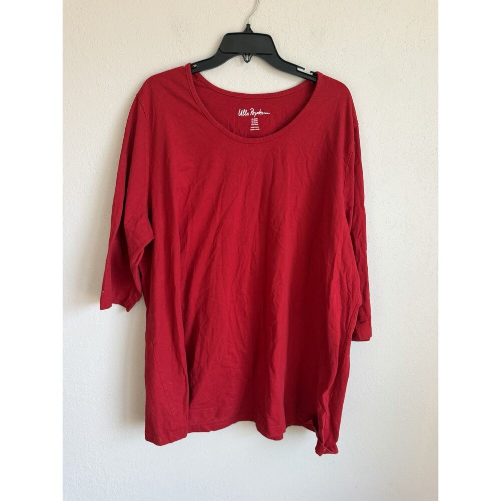 Ulla Popken 100% Cotton Red Half Sleeve Tee Womens 28/30 XXL Casual
